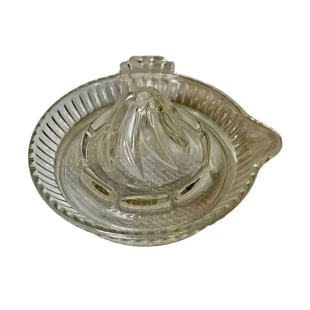 Vintage Clear Glass Hand Juicer Reamer With Lip And Handle Rib Design